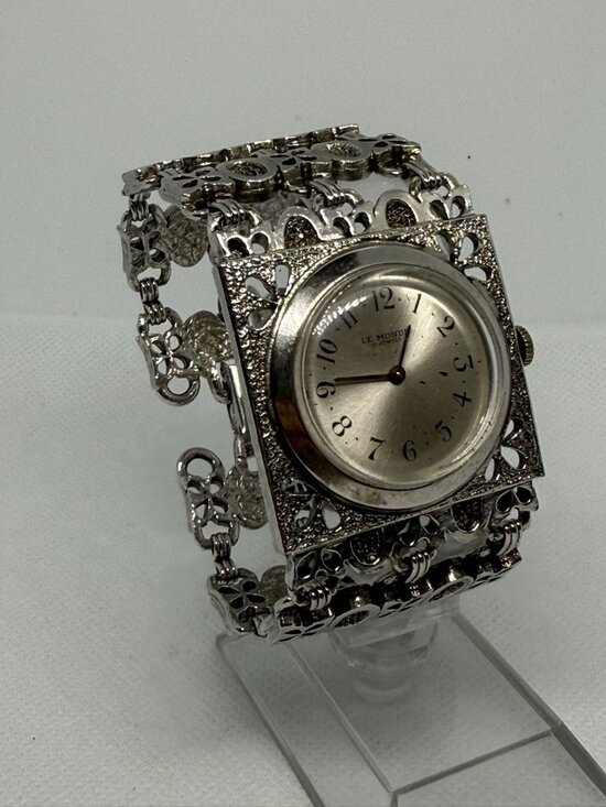 Vintage Le Monde Wind Up Watch Silver Tone Filigree Bracelet Mechanical Wristwat main image 5